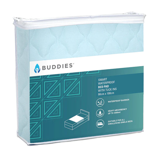 Buddies Smart Waterproof Bed Pad with Tuck-Ins Pale Blue Single  (BD2001)