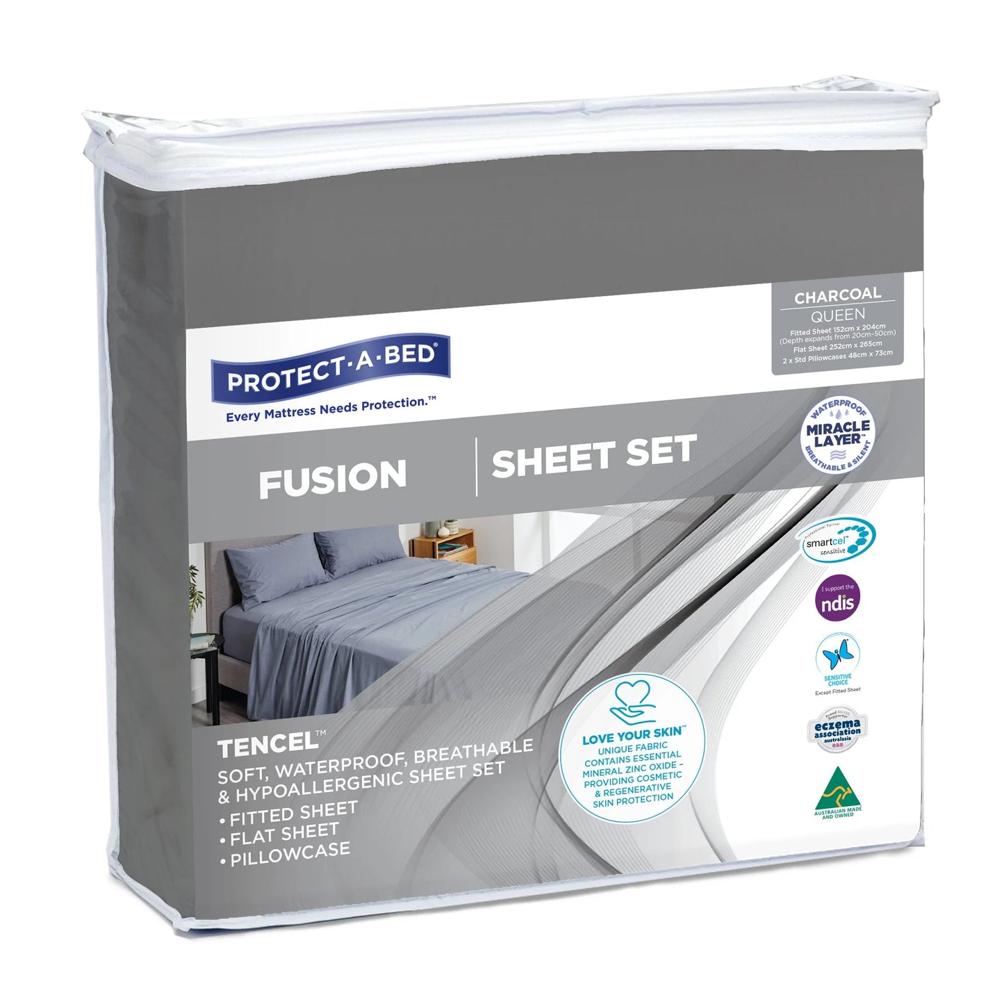 Protect a Bed Fusion TENCEL™ Fitted Waterproof Sheets - Charcoal Single (44050)