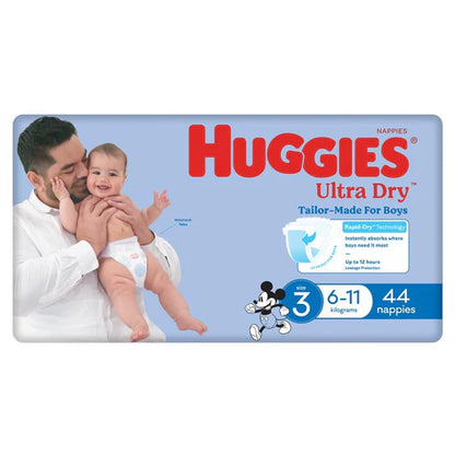 Huggies Nappies Ultra Dry Crawler Size 3 Boy 6-11 Kg