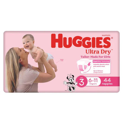 Huggies Nappies Ultra Dry Crawler Size 3 Girl 6-11 Kg