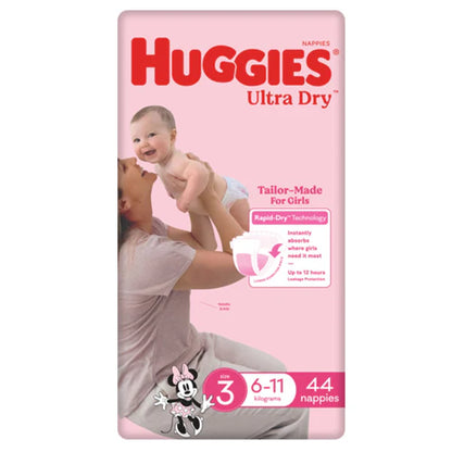 Huggies Nappies Ultra Dry Crawler Size 3 Girl 6-11 Kg