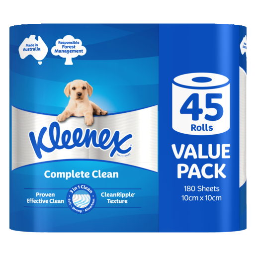 Kleenex Complete Clean White Toilet Paper (Pack 45)