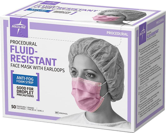 Medline Mask Fluid Res Earloops Latex Free Purple (Box 50)
