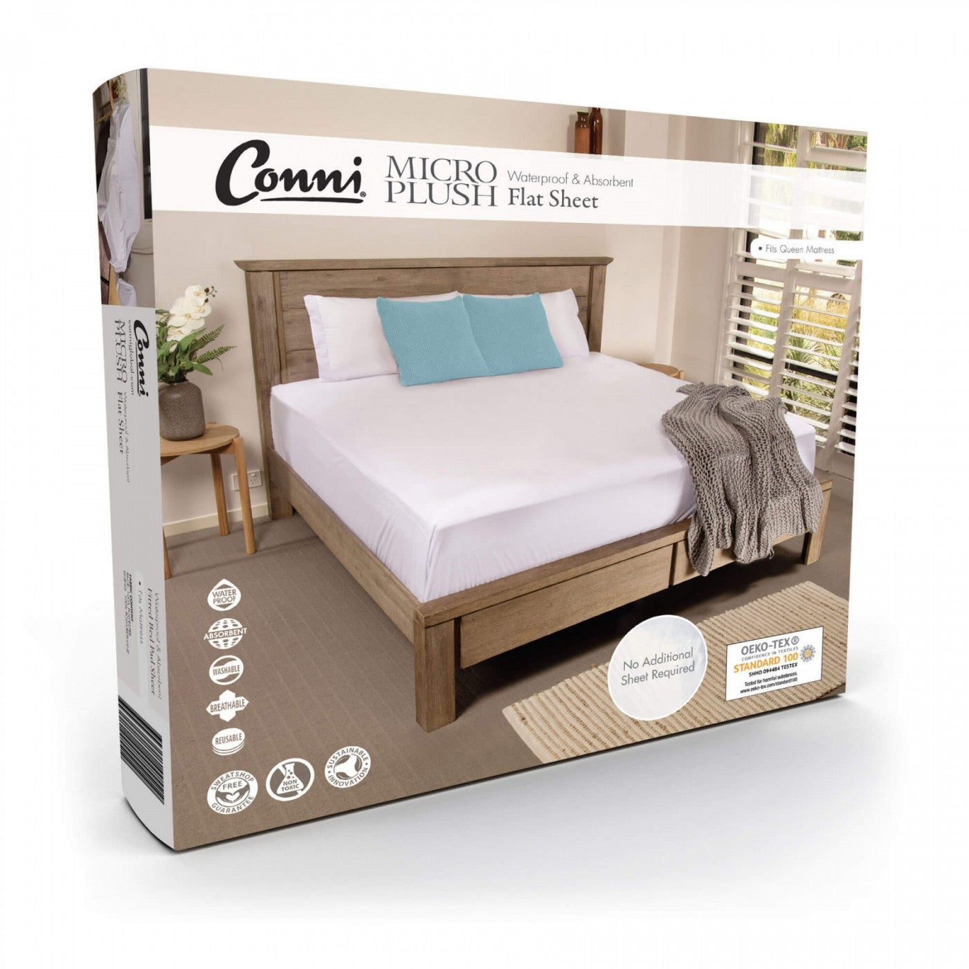 Conni Micro-Plush - Double Waterproof Flat Sheet - White