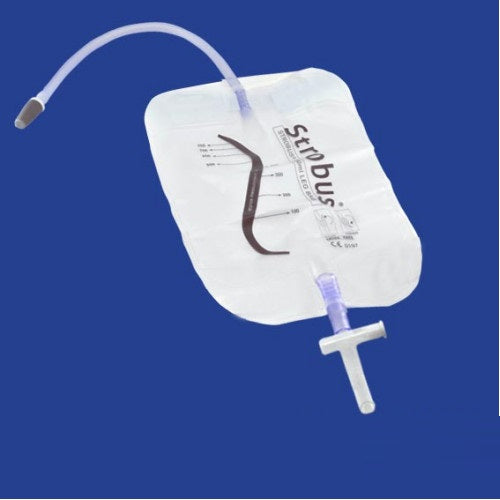 Sayco Strobus Sterile Leg Bag 750ml 30cm Inlet Tubing, T-Tap + 2 straps (Box 10)