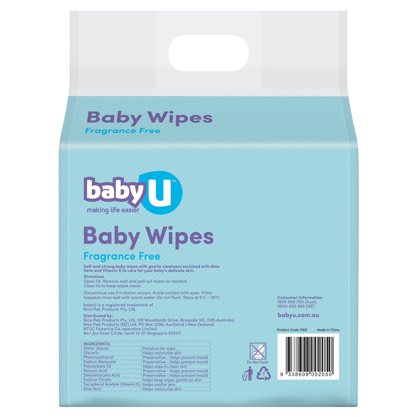Baby U Baby Wipes Fragrant Free (240)