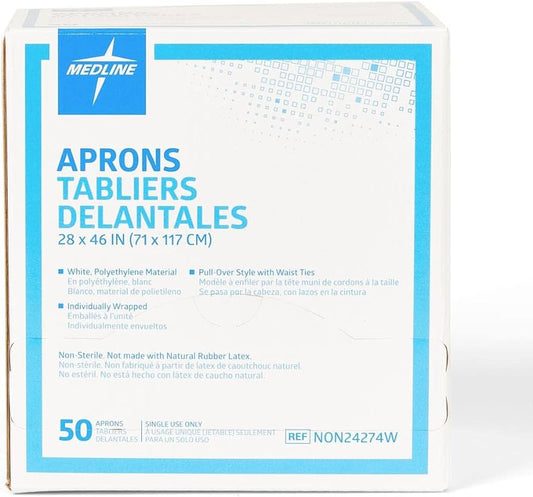 Medline Apron Polyethylene White Individually Wrapped (Packet 50)