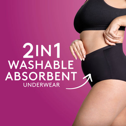 Poise Washable Underwear 2 in1 Briefs 12/14 Black