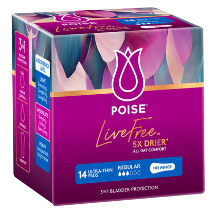 Poise Livefree Pads Regular No Wings