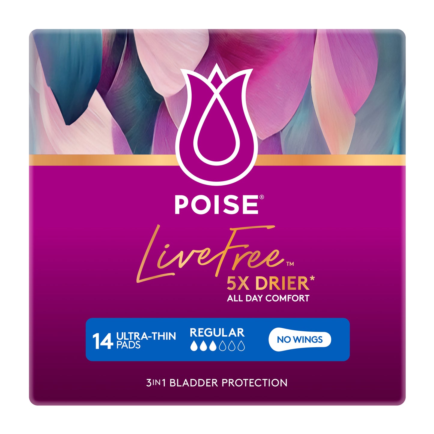 Poise Livefree Pads Regular No Wings