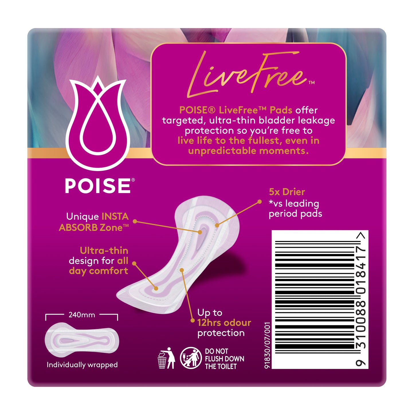 Poise Livefree Pads Regular No Wings