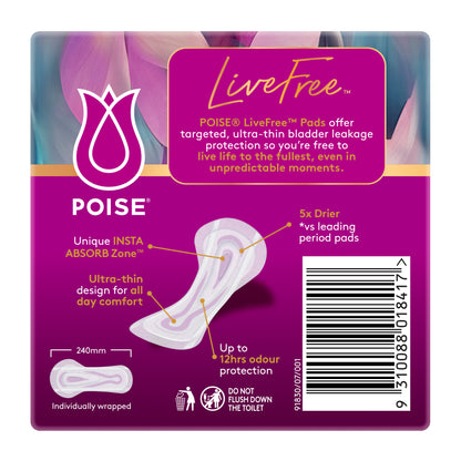Poise Livefree Pads Regular No Wings