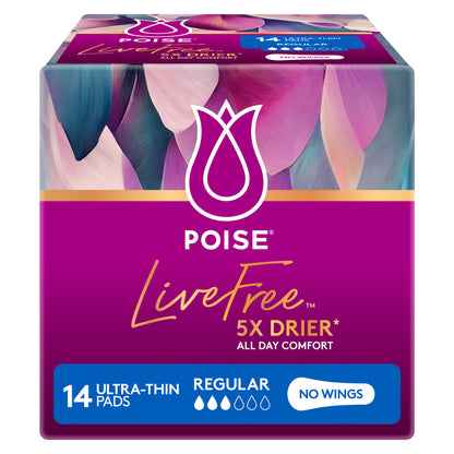 Poise Livefree Pads Regular No Wings