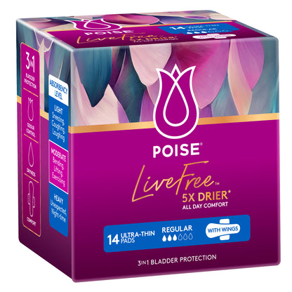 Poise Livefree Pads Regular Wings