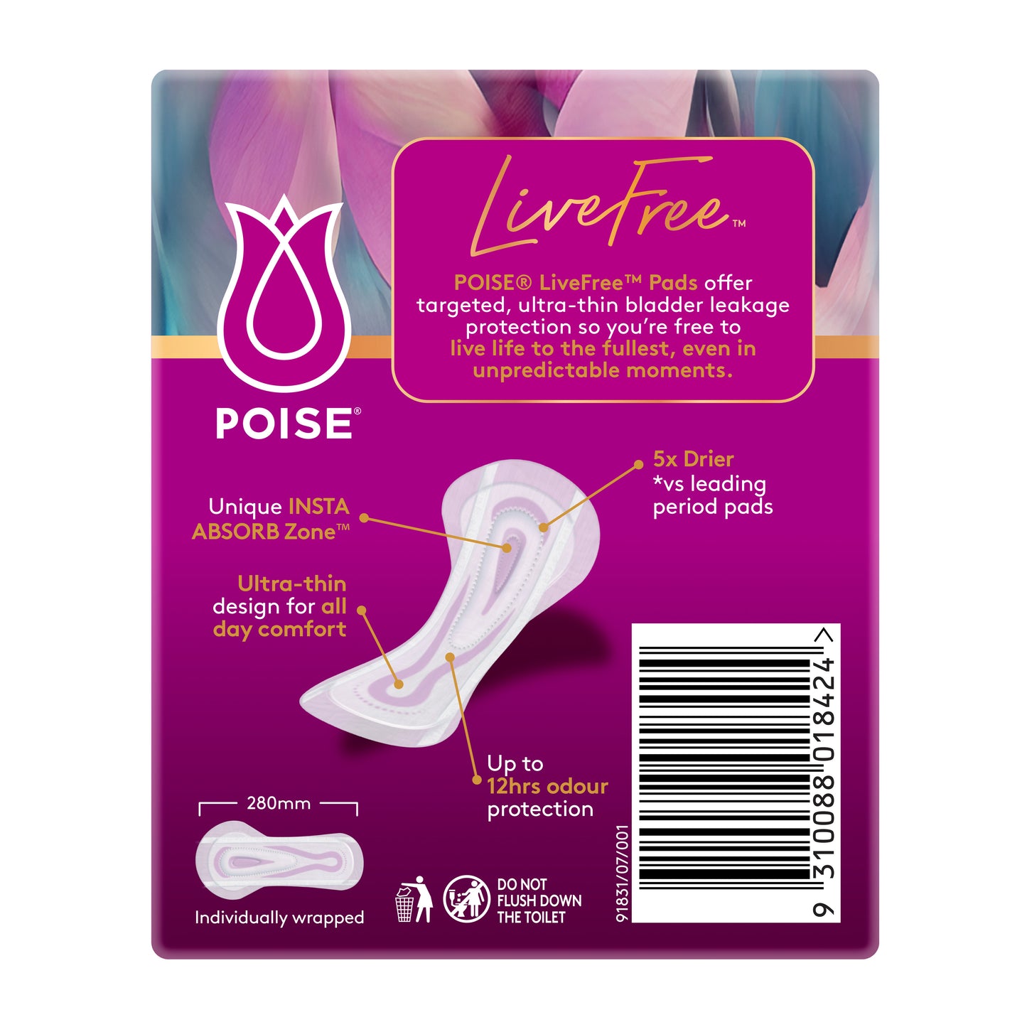 Poise Livefree Pads Super No Wings