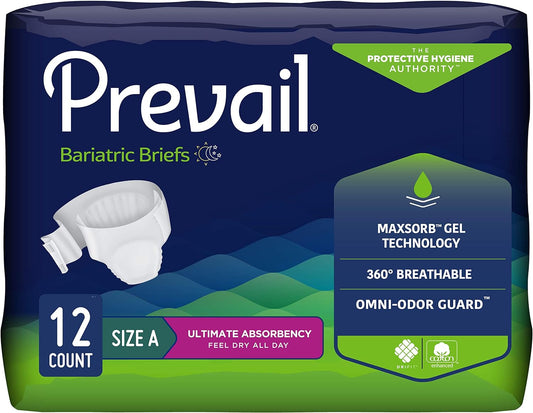 Prevail Bariatric Briefs Size A 2280ml 155-182cm (Packet 12)