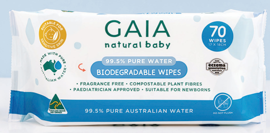 GAIA Natural Baby 99.5% Pure Water Wipes 70pk