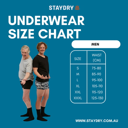 Staydry Mens Continence Trunk - Black 400ml