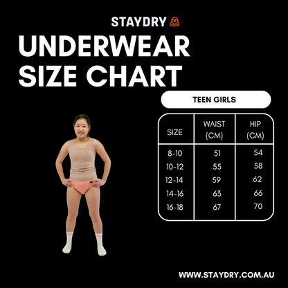 Staydry Teens Continence Girls Brief - Black