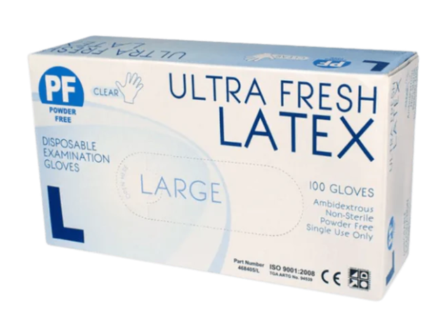 Ultra Fresh Latex Clear Powder Free Gloves (Box 100)