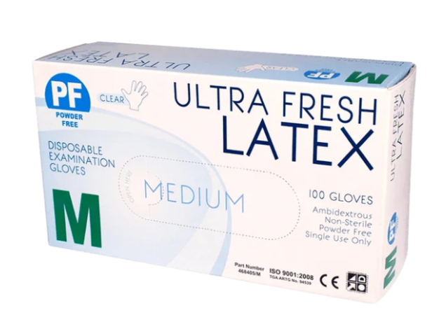 Ultra Fresh Latex Clear Powder Free Gloves (Box 100)