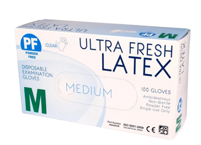 Ultra Fresh Latex Clear Powder Free Gloves (Box 100)