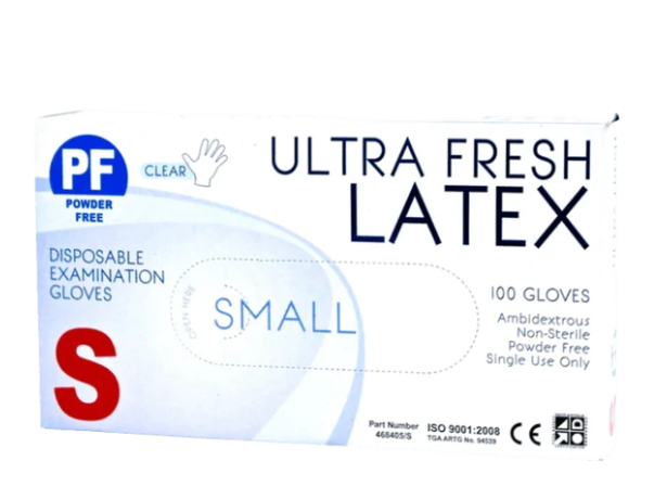 Ultra Fresh Latex Clear Powder Free Gloves (Box 100)