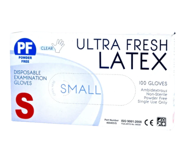 Ultra Fresh Latex Clear Powdered Gloves (Box 100)