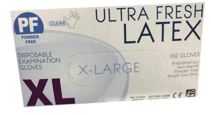 Ultra Fresh Latex Clear Powdered Gloves (Box 100)
