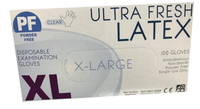 Ultra Fresh Latex Clear Powder Free Gloves (Box 100)