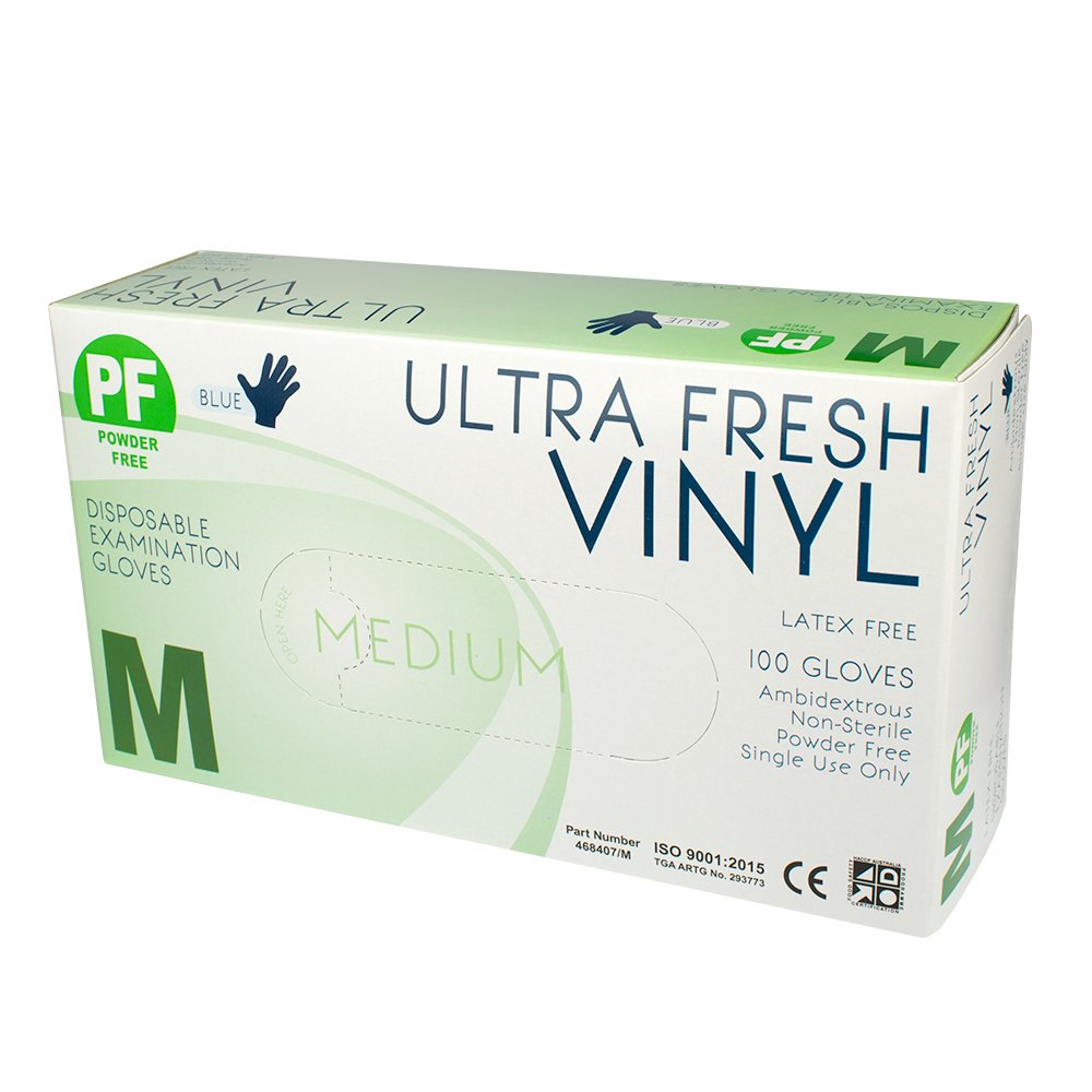 Ultra Fresh Vinyl Blue Powder Free Gloves (Box 100)