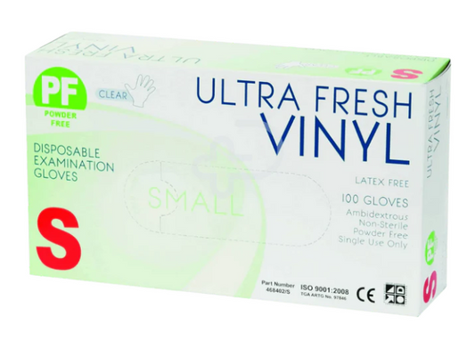 Ultra Fresh Vinyl Clear Powder Free Gloves (Box 100)