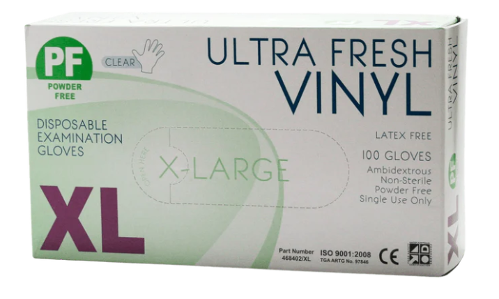 Ultra Fresh Vinyl Clear Powder Free Gloves (Box 100)