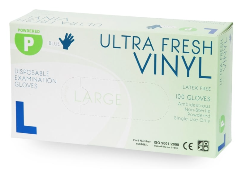 Ultra Fresh Vinyl Blue Powder Free Gloves (Box 100)