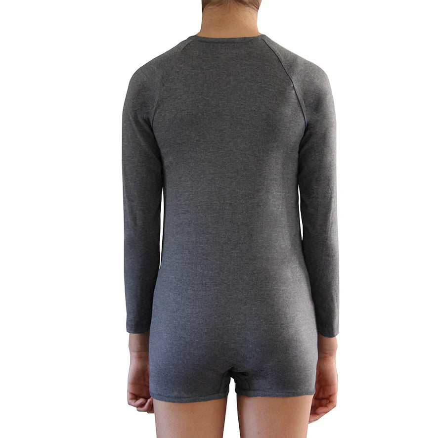 Grey Tummy Access Long Sleeve Bodysuit  |  Wonsie