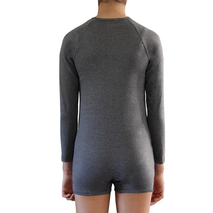 Grey Tummy Access Long Sleeve Bodysuit  |  Wonsie