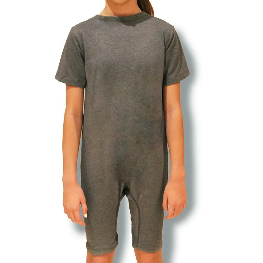 Grey Zip Back Short Sleeve/knee length Jumpsuit  |  Wonsie