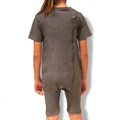 Grey Zip Back Short Sleeve/knee length Jumpsuit  |  Wonsie