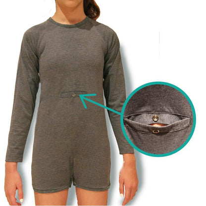 Grey Tummy Access Long Sleeve Bodysuit  |  Wonsie