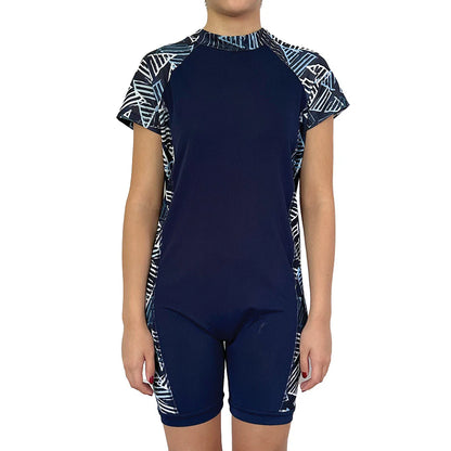 Back Zip Navy Triangle Print swimsuit  |  Wonsie