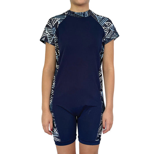 Back Zip Navy Triangle Print swimsuit  |  Wonsie