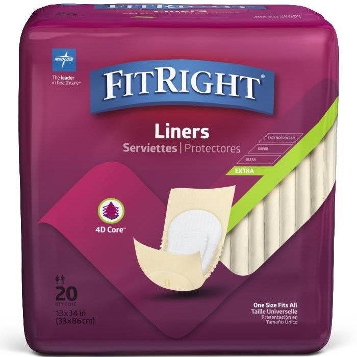 Medline FitRight Plus Incontinence Liners Discreet Cloth Backed Heavy Absorbency