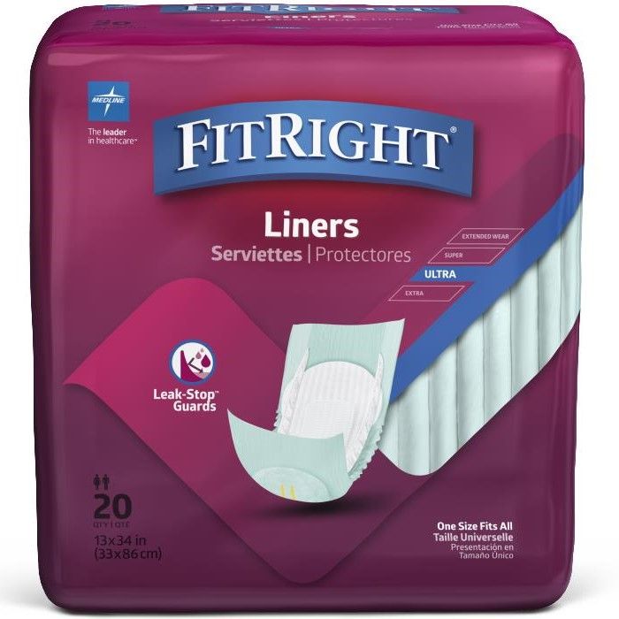 Medline FitRight Plus Incontinence Liners Discreet Cloth Backed Heavy Absorbency
