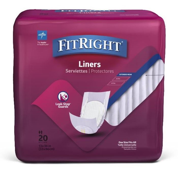 Medline FitRight Plus Incontinence Liners Discreet Cloth Backed Heavy Absorbency
