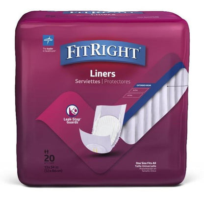 Medline FitRight Plus Incontinence Liners Discreet Cloth Backed Heavy Absorbency