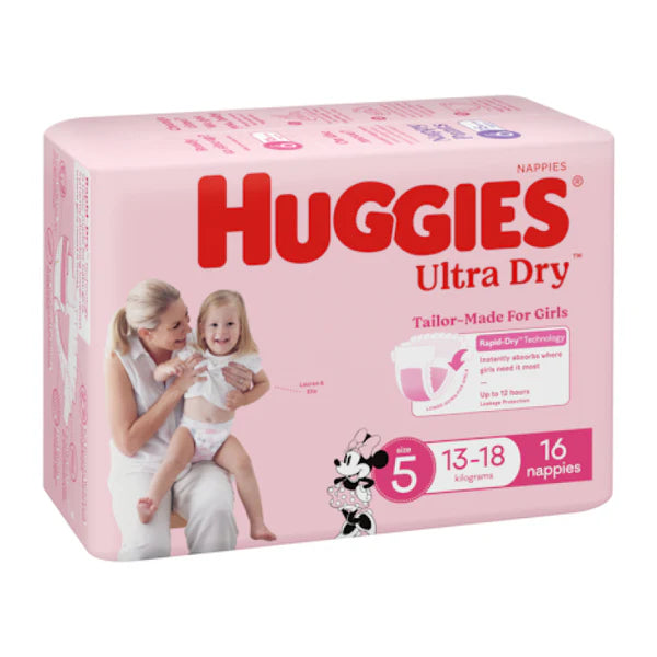 Huggies Ultra Dry Nappies Walker Size 5 Girl 13-18kg