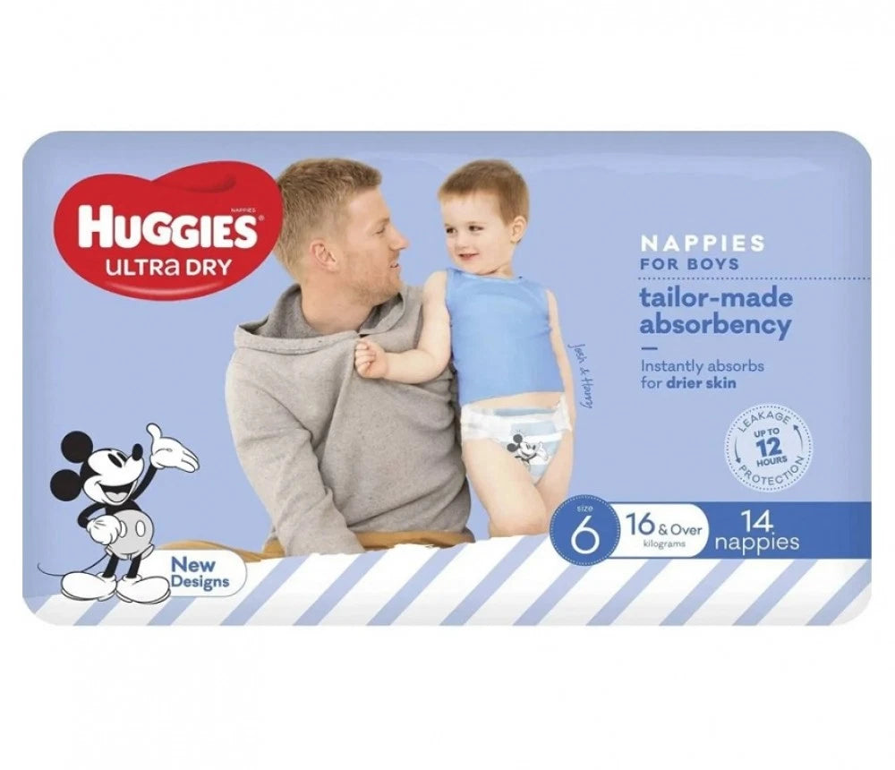 Huggies Ultra Dry Nappies Junior Size 6 Boy 16kg+ (Pk 14)