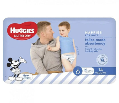 Huggies Ultra Dry Nappies Junior Size 6 Boy 16kg+ (Pk 14)