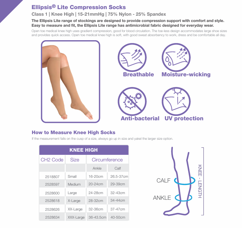 BareMed STOCKING ELLIPSIS PRO KNEE 20-30mmHg MENS CLASS 2 (Each)