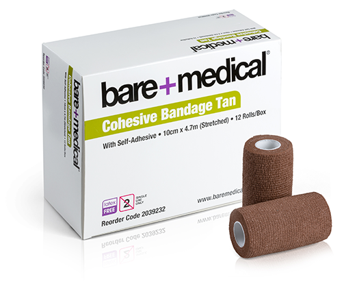 BareMed BANDAGE COHESIVE SELF ADHERENT 10CM X 4.7M TAN (Box 12)
